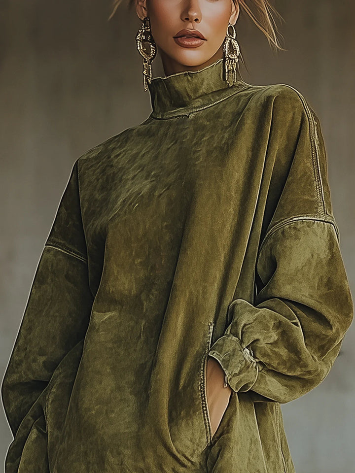 Elise de Paris | Robe Longue Femme en Microfibre de Daim avec Ourlet Frangé