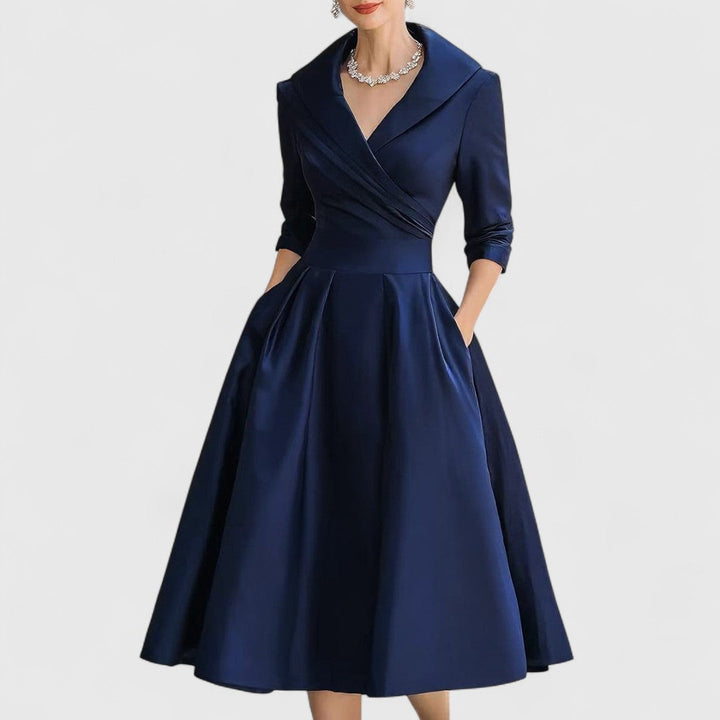 Elise de Paris | Robe Midi Femme Chic avec Décolleté en V et Manches 3/4