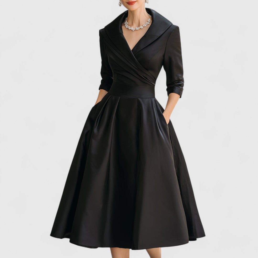 Elise de Paris | Robe Midi Femme Chic avec Décolleté en V et Manches 3/4