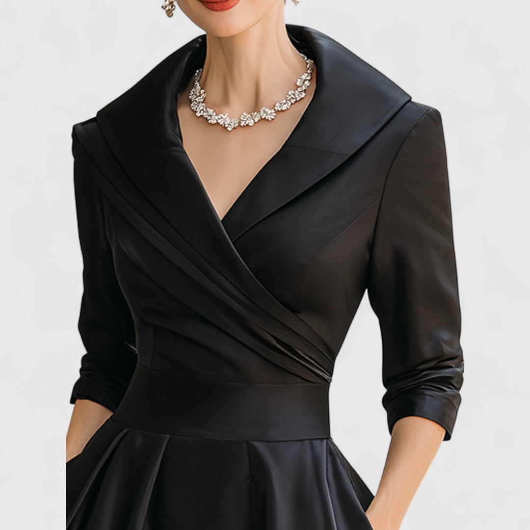 Elise de Paris | Robe Midi Femme Chic avec Décolleté en V et Manches 3/4