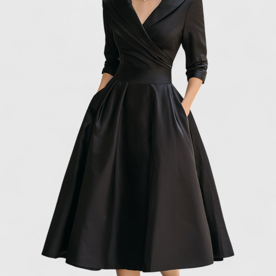 Elise de Paris | Robe Midi Femme Chic avec Décolleté en V et Manches 3/4