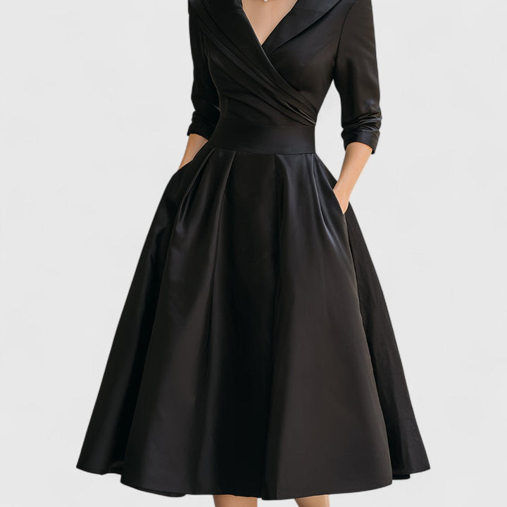 Elise de Paris | Robe Midi Femme Chic avec Décolleté en V et Manches 3/4