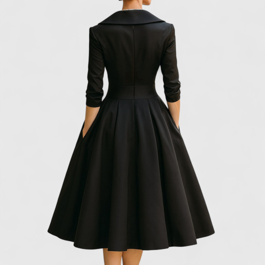 Elise de Paris | Robe Midi Femme Chic avec Décolleté en V et Manches 3/4