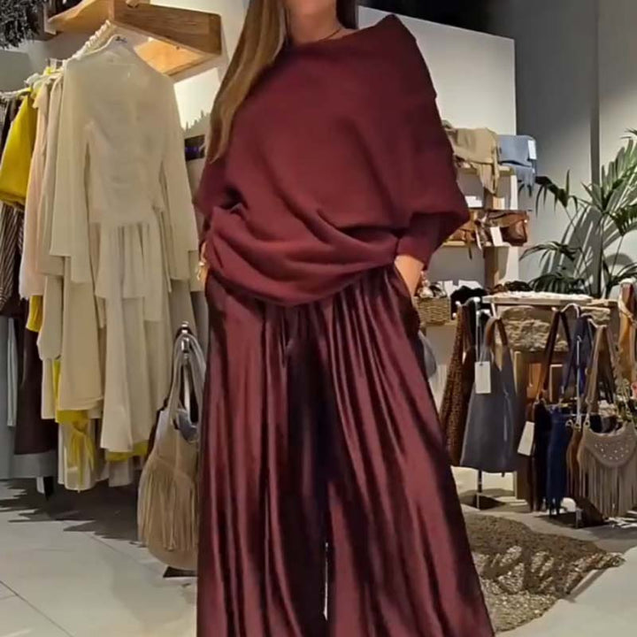 Elise de Paris | Ensemble Tailleur Femme Chic à Épaules Dégagées et Pantalon Ample