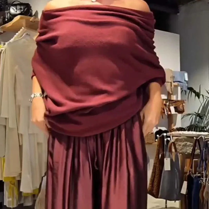 Elise de Paris | Ensemble Tailleur Femme Chic à Épaules Dégagées et Pantalon Ample