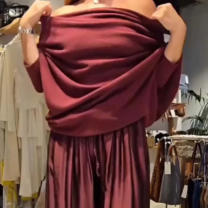 Elise de Paris | Ensemble Tailleur Femme Chic à Épaules Dégagées et Pantalon Ample