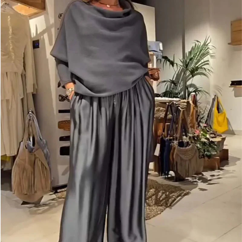 Elise de Paris | Ensemble Tailleur Femme Chic à Épaules Dégagées et Pantalon Ample