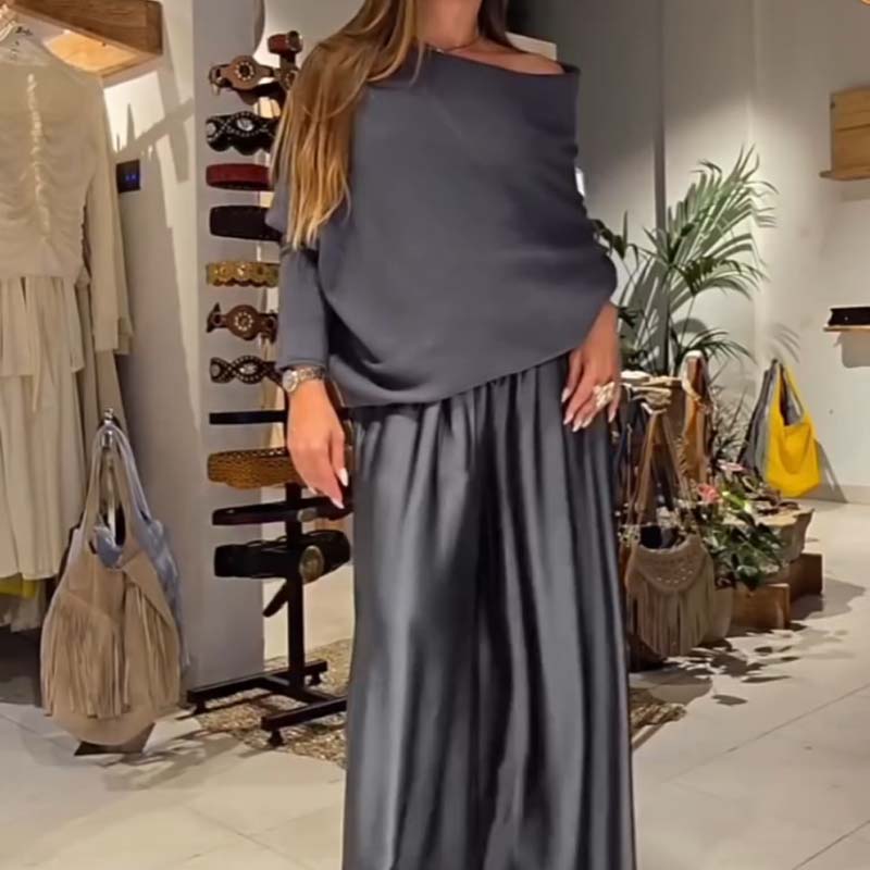 Elise de Paris | Ensemble Tailleur Femme Chic à Épaules Dégagées et Pantalon Ample