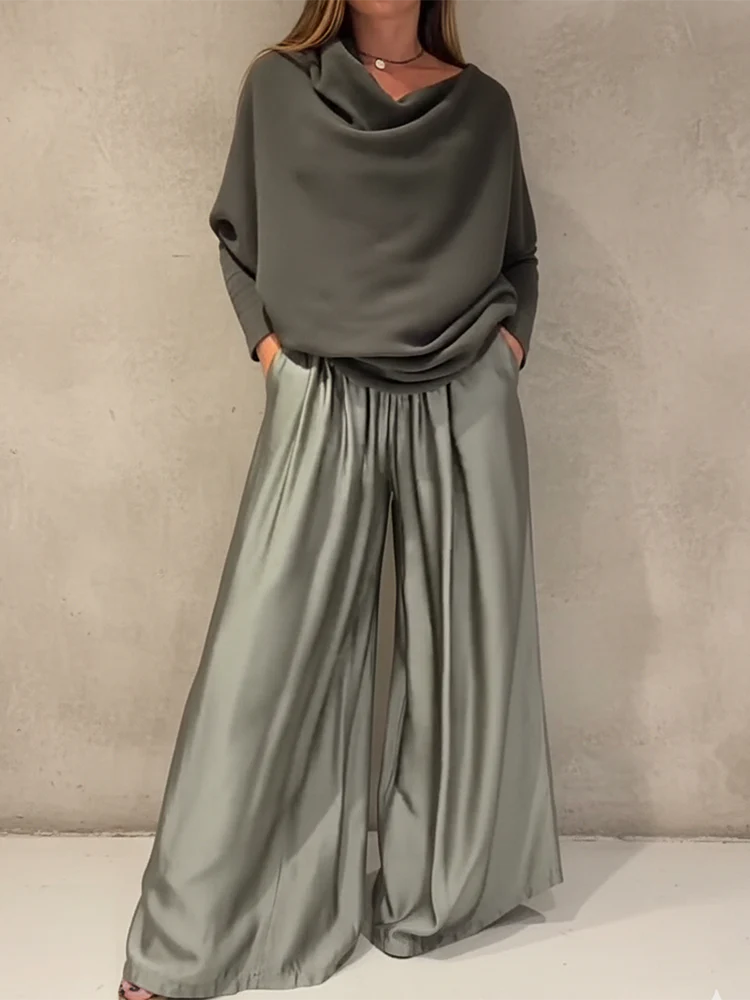 Elise de Paris | Ensemble Tailleur Femme Chic à Épaules Dégagées et Pantalon Ample