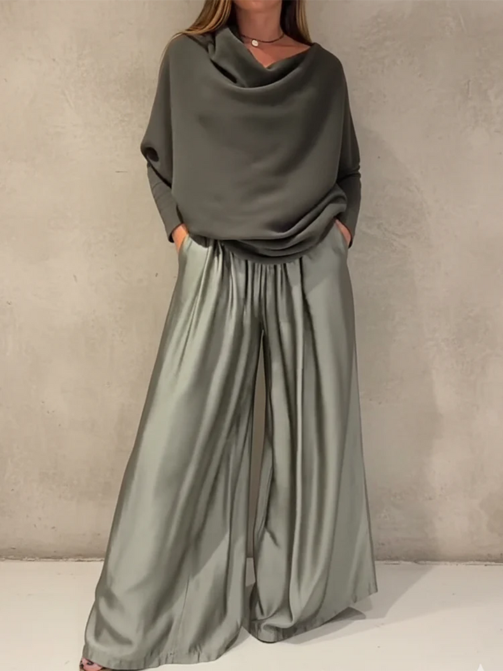 Elise de Paris | Ensemble Tailleur Femme Chic à Épaules Dégagées et Pantalon Ample