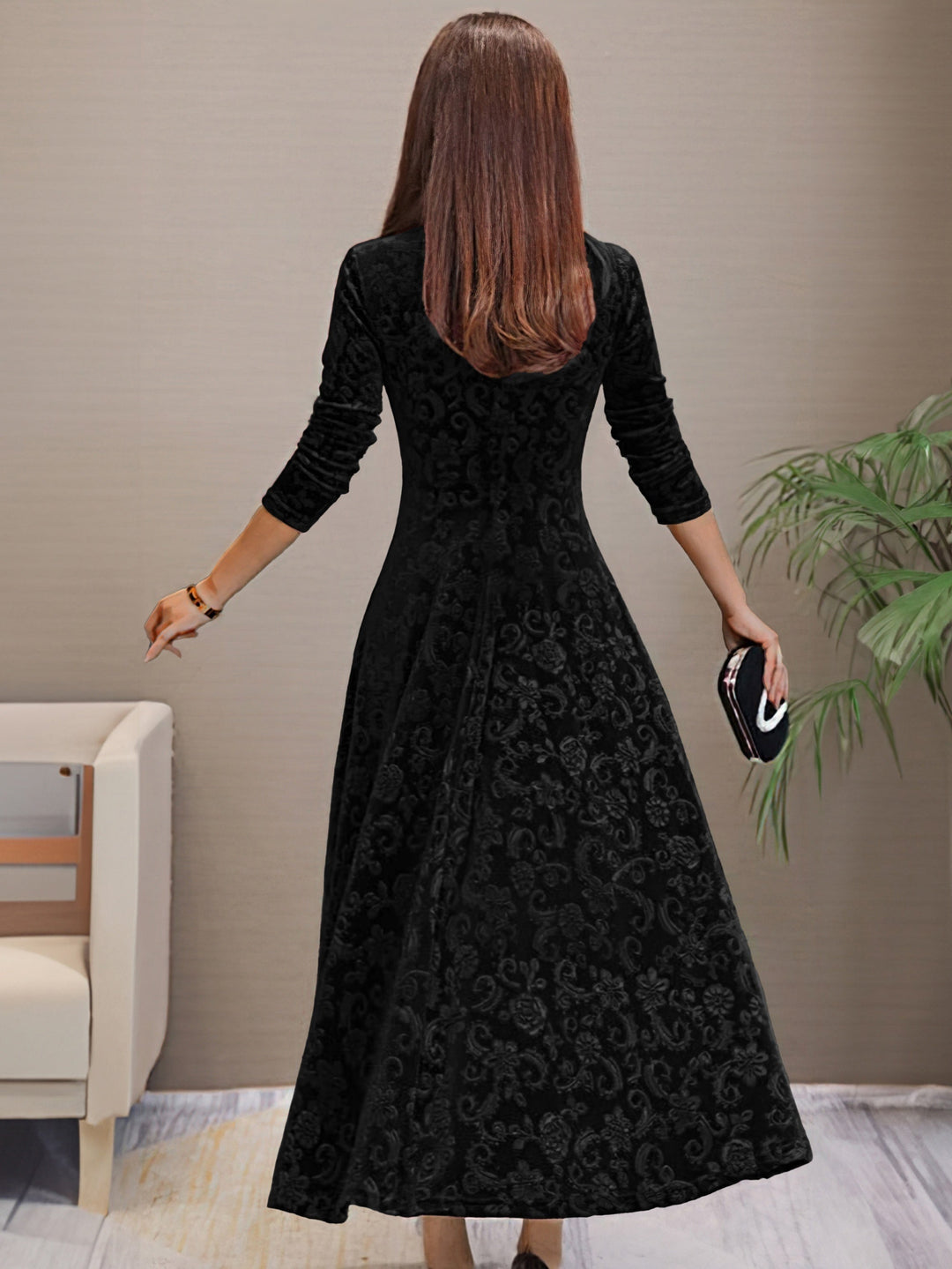 Elise de Paris| Robe de Soirée Longue Chic en Velours pour Femmes