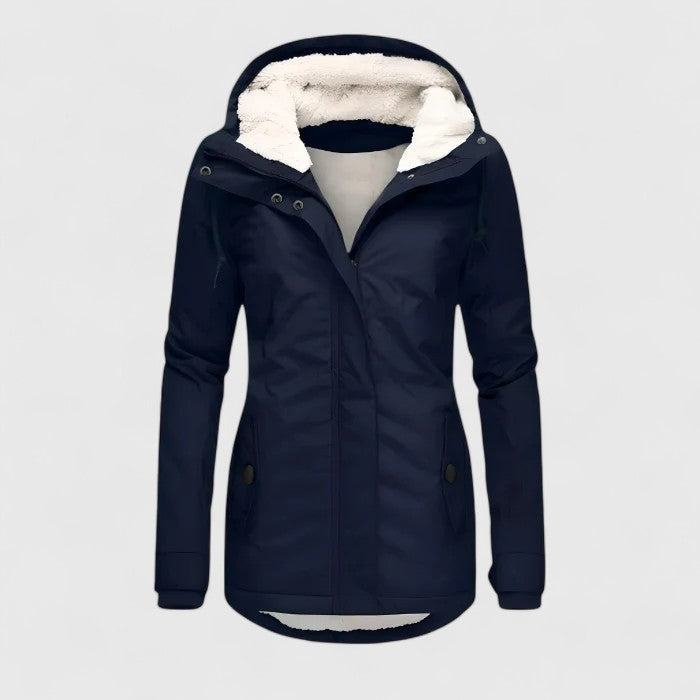 Elise de Paris| Veste d'Hiver Femme Imperméable à Capuche Amélie avec Doublure en Polaire
