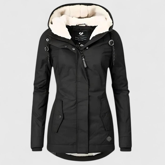 Elise de Paris| Veste d'Hiver Femme Imperméable à Capuche Amélie avec Doublure en Polaire