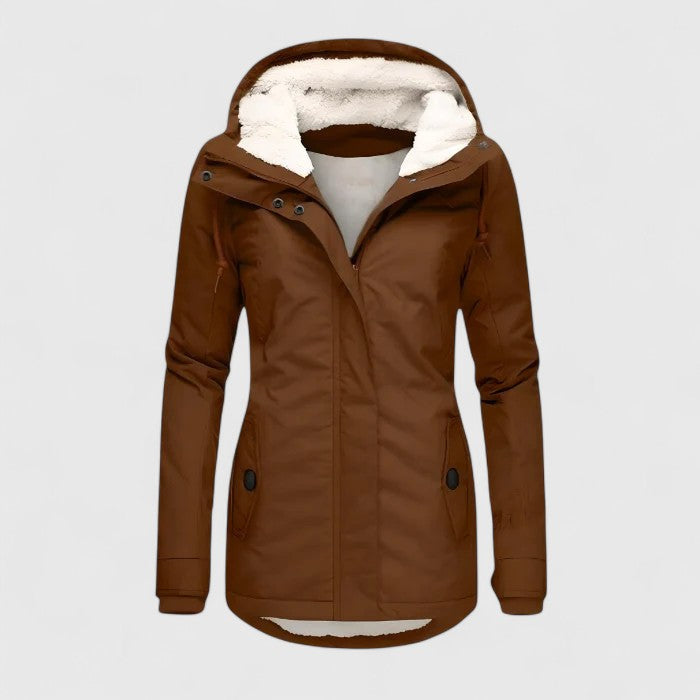 Elise de Paris| Veste d'Hiver Femme Imperméable à Capuche Amélie avec Doublure en Polaire