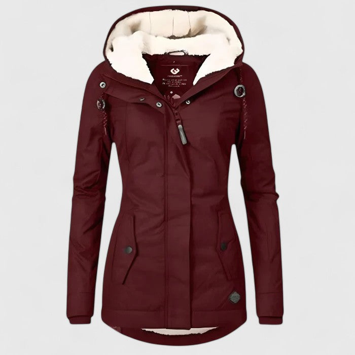Elise de Paris| Veste d'Hiver Femme Imperméable à Capuche Amélie avec Doublure en Polaire