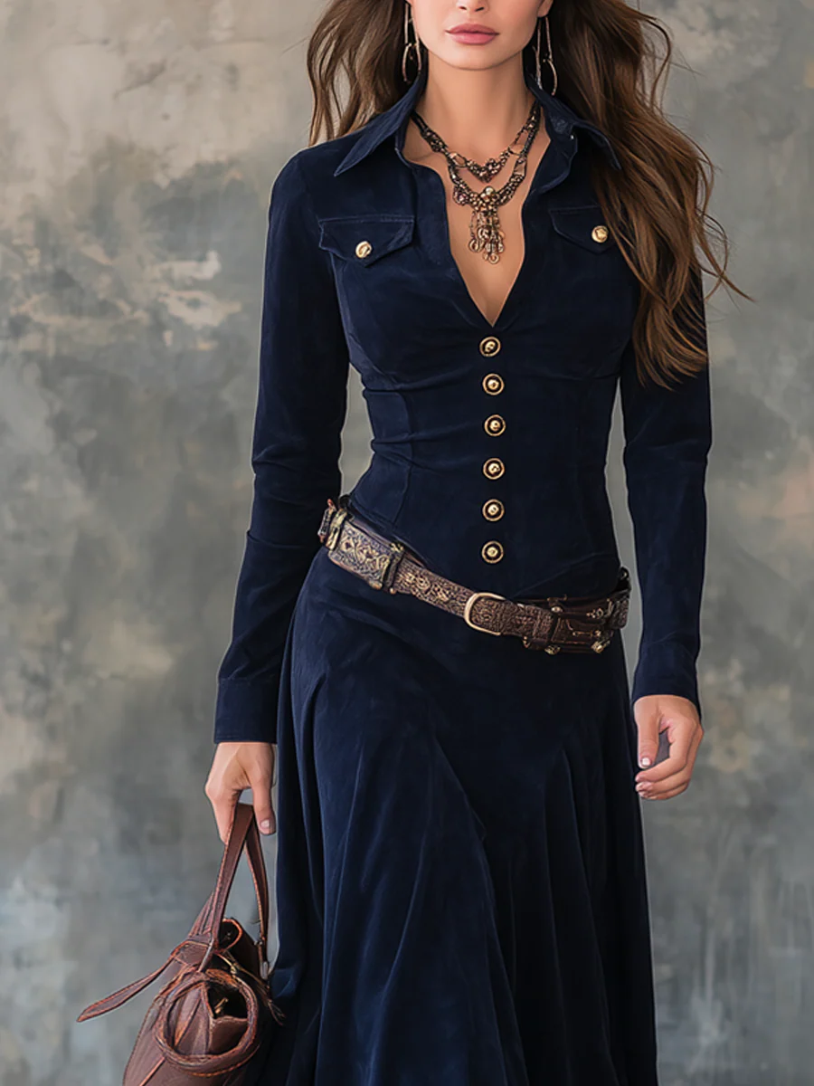 Elise de Paris | Robe longue en suédine avec fente