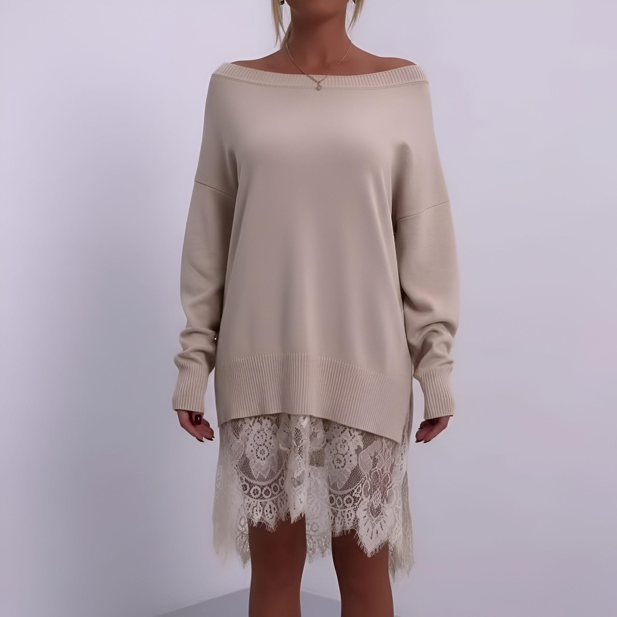 Elise de Paris | Sweatshirt avec détails en dentelle et fente