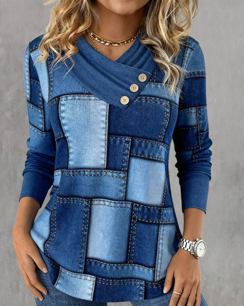 Elise de Paris | Haut À Manches Longues À Col V Avec Contraste Uni