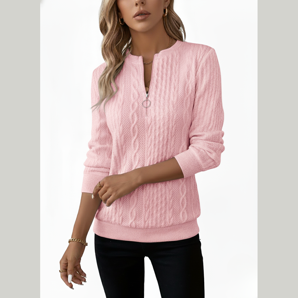 Elise de Paris | Pull femme en tricot torsadé avec col zippé