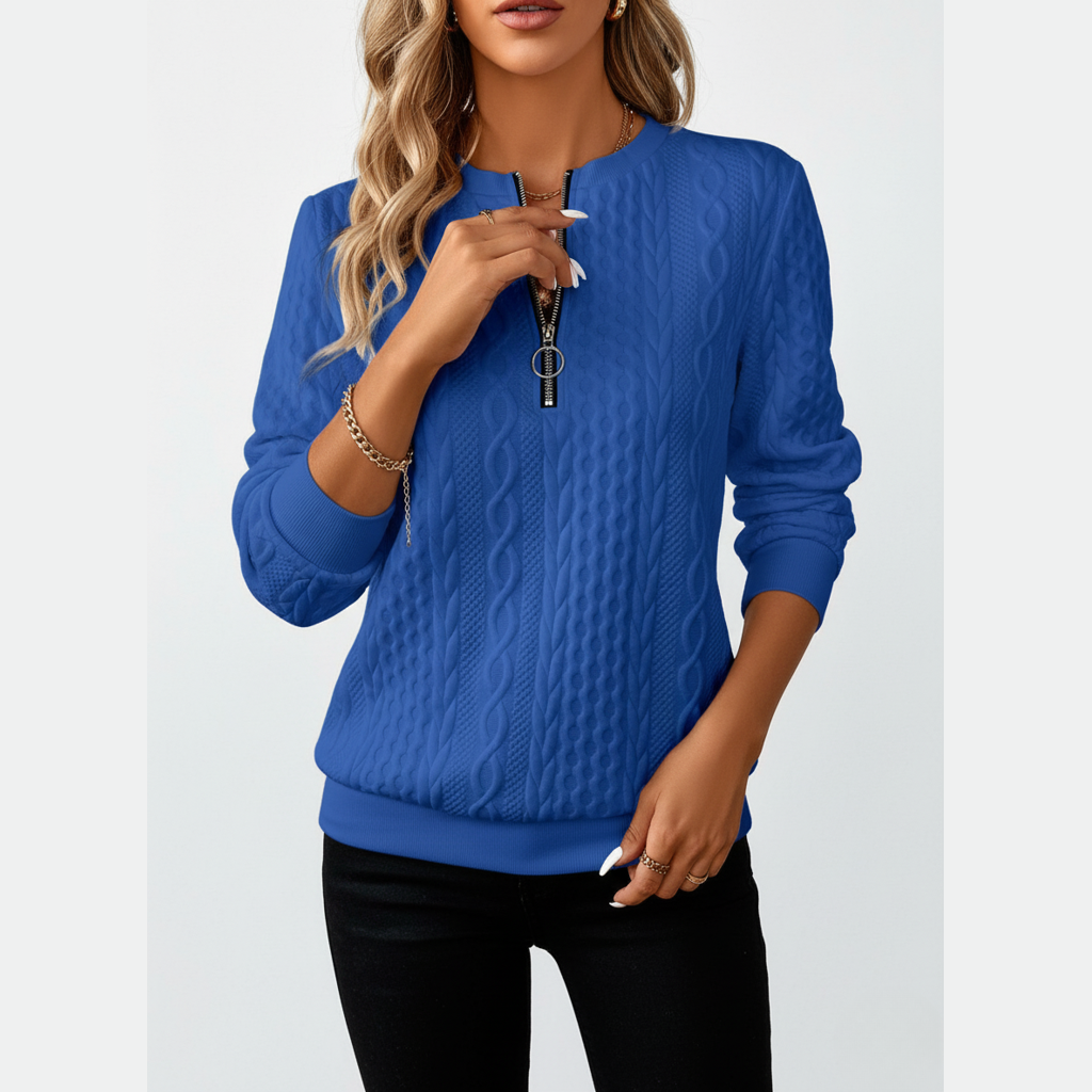 Elise de Paris | Pull femme en tricot torsadé avec col zippé