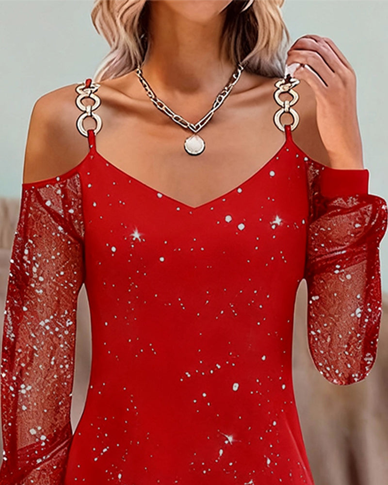 Elise de Paris | Robe À Bretelles Avec Empiècement En Tulle Manches Longues