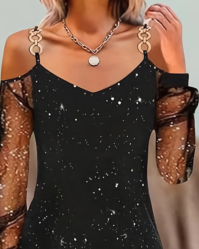 Elise de Paris | Robe À Bretelles Avec Empiècement En Tulle Manches Longues